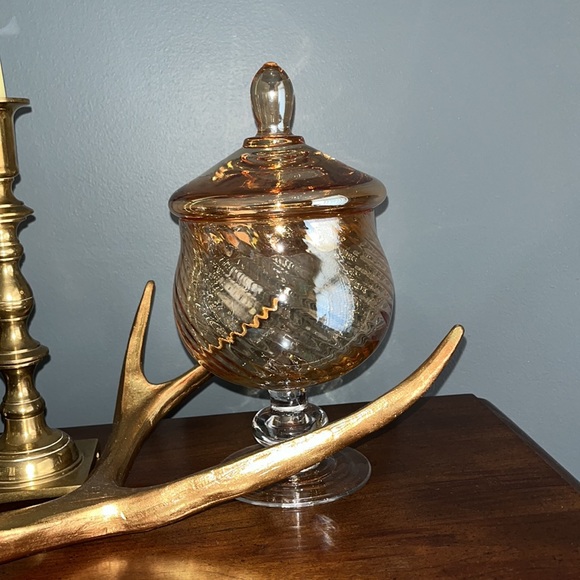 Vintage Orange Amber Carnival Glass Circus Tent Apothecary Jar Canister - Picture 2 of 9